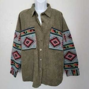 La Miel Corduroy Aztec pattern button down shacklet